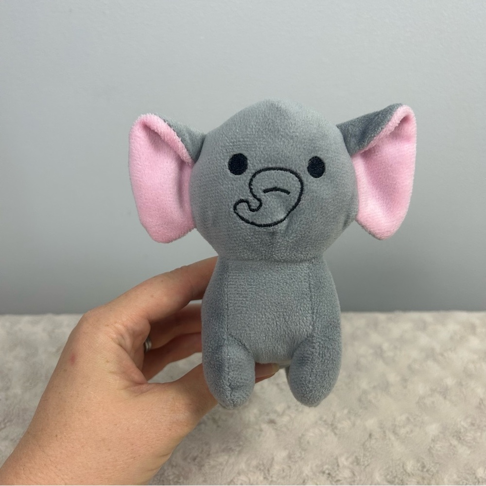 Midwood Brands Gray Elephant Plush Stuffed Animal Small Mini Pink Ears